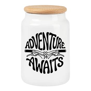 bicycle - Cookie Jar with Wooden Lid - white - Front