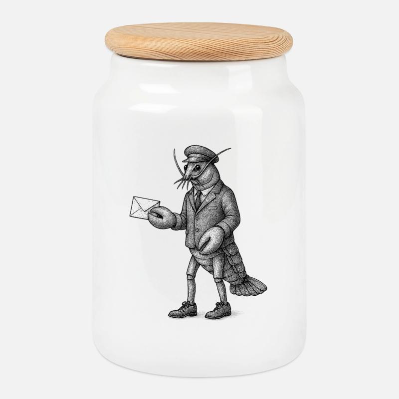 Lobster Courier in Suit - Cookie Jar with Wooden Lid - white