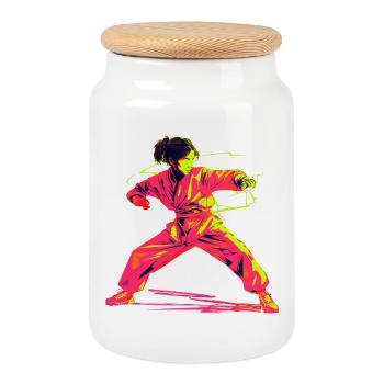 Karate Girl Retrowave - Cookie Jar with Wooden Lid - white - Front