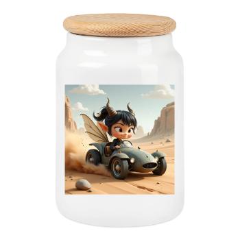 Aventurière Fée dans une voiture du désert - Boîte à biscuits avec couvercle en bois - blanc - Devant
