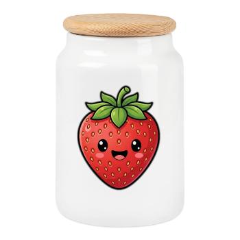 Fraise mignonne - Kawaii aux fruits d’été mignonne - Boîte à biscuits avec couvercle en bois - blanc - Devant