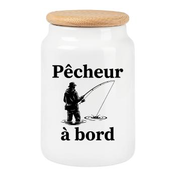 Sticker Autocollant pour Voiture pêcheur à Bord - Boîte à biscuits avec couvercle en bois - blanc - Devant