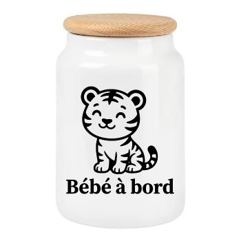 Sticker Autocollant pour Voiture tigre bébé à Bord - Boîte à biscuits avec couvercle en bois - blanc - Devant