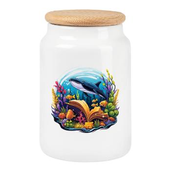 Paradis de livres sous-marins avec la baleine - Boîte à biscuits avec couvercle en bois - blanc - Devant