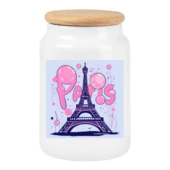 Paris Graffiti at the Eiffel Tower - Flying Gum - Cookie Jar with Wooden Lid - white - Front