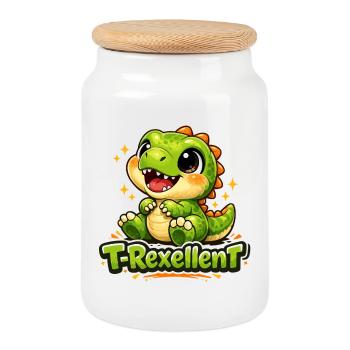 Cute Baby T-Rex T-Rexcellent Dino Pun - Cookie Jar with Wooden Lid - white - Front