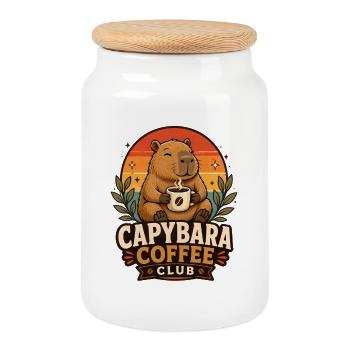 Capybara Coffee Club Kaffee Capybara - Keksdose mit Holzdeckel - Weiß - Vorne