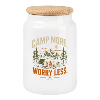 Camper plus, moins de soucis - Boîte à biscuits avec couvercle en bois - blanc - Devant
