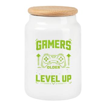 Gamer Saying Level Up Neon - Cookie Jar with Wooden Lid - white - Front