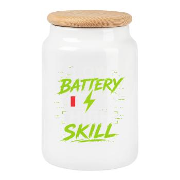 Batterie faible, haute compétence - Boîte à biscuits avec couvercle en bois - blanc - Devant