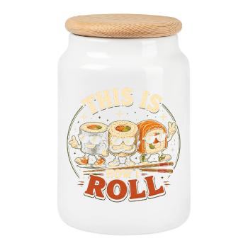 Comment lancer des rouleaux de sashimi japonais - Boîte à biscuits avec couvercle en bois - blanc - Devant