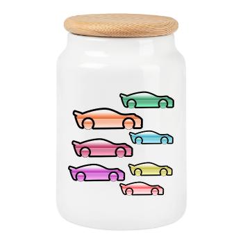 automobiles - Cookie Jar with Wooden Lid - white - Front