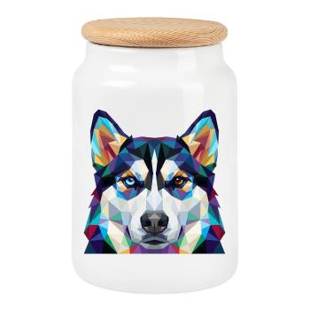 Geometrisch-Husky-Heterochromie-Pop-Art - Keksdose mit Holzdeckel - Weiß - Vorne