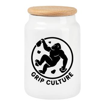 Grip Culture Gorilla: Minimalist Boulder Logo - Keksdose mit Holzdeckel - Weiß - Vorne