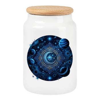 Space Planets Galaxies Stars Moons - Cookie Jar with Wooden Lid - white - Front