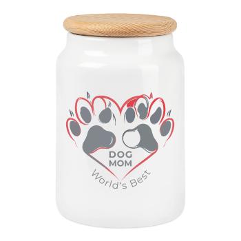 Meilleure maman de chien au monde – cadeau de la fête des mères - Boîte à biscuits avec couvercle en bois - blanc - Devant