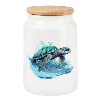 Danse des vagues de tortues néon - Boîte à biscuits avec couvercle en bois - blanc - Devant