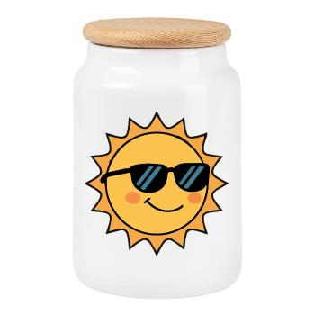 lachende Sonne süßes lächeln mit Sonnenbrille - Keksdose mit Holzdeckel - Weiß - Vorne