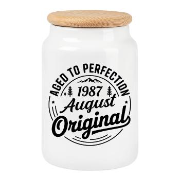 August 1987 – Legend of the Peaks and Mountains - Cookie Jar with Wooden Lid - white - Front