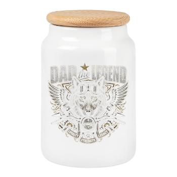 Father Legend Biker Wolves - Father's Day - Cookie Jar with Wooden Lid - white - Front