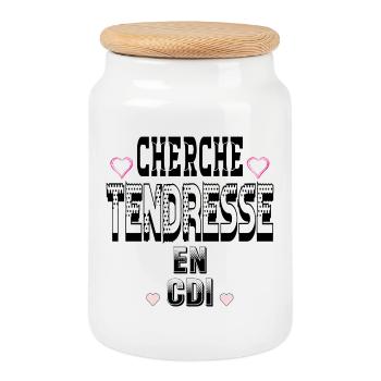 Cherche Tendresse en CDI - Boîte à biscuits avec couvercle en bois - blanc - Devant