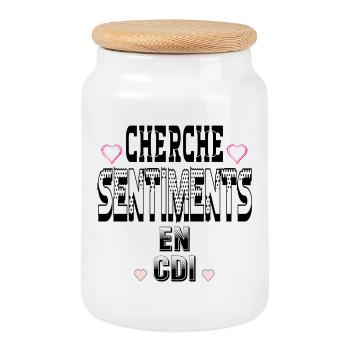 Cherche Sentiments en CDI - Boîte à biscuits avec couvercle en bois - blanc - Devant