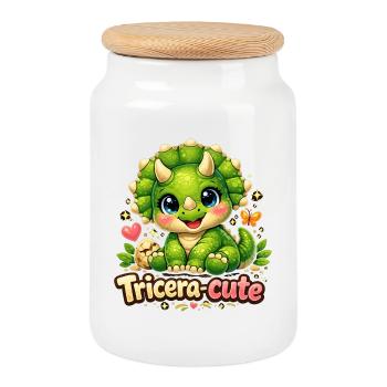 Tricera-cute: Cute Triceratops Baby Dinosaur - Cookie Jar with Wooden Lid - white - Front