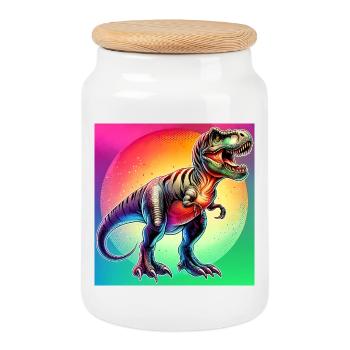 dinosaur - Cookie Jar with Wooden Lid - white - Front
