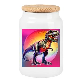 dinosaur - Cookie Jar with Wooden Lid - white - Front