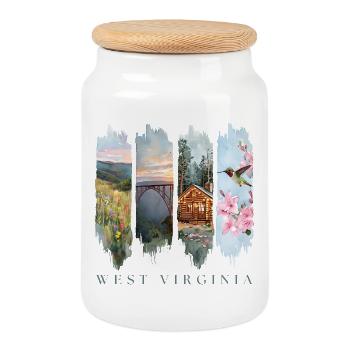 West Virginia Travel – Wild & Wonderful Hills - Cookie Jar with Wooden Lid - white - Front