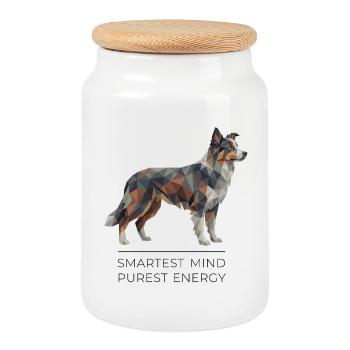 Border Collie Low-Poly Art - Smartest mind - Boîte à biscuits avec couvercle en bois - blanc - Devant