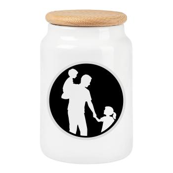 Silhouette père-enfant marchant famille Amour de père - Boîte à biscuits avec couvercle en bois - blanc - Devant