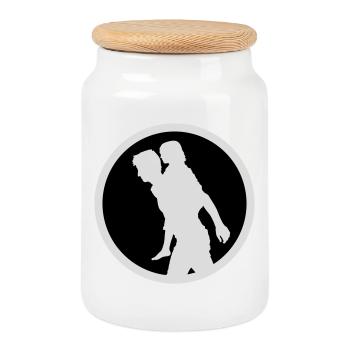 Silhouette père-enfant marchant famille Amour de père - Boîte à biscuits avec couvercle en bois - blanc - Devant