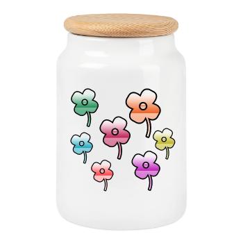 Flowers - Cookie Jar with Wooden Lid - white - Front