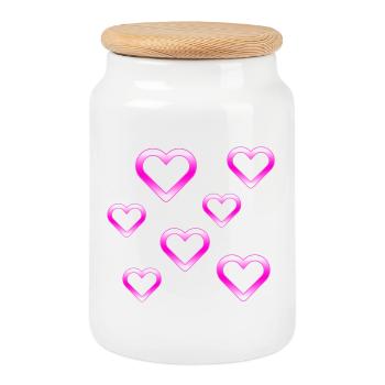 Hearts - Cookie Jar with Wooden Lid - white - Front