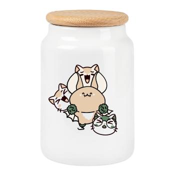 Kawaii-Schläger mit Beinprothese und Katzentrupp - Keksdose mit Holzdeckel - Weiß - Vorne