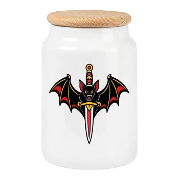Bat dagger style tattoo dark - Cookie Jar with Wooden Lid - white - Front
