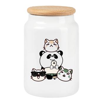 Kawaii Panda mit Prothesen und Katzenteam - Keksdose mit Holzdeckel - Weiß - Vorne
