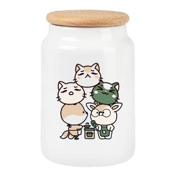 Fox with Prosthesis and Deer: Kawaii Kitchen - Cookie Jar with Wooden Lid - white - Front