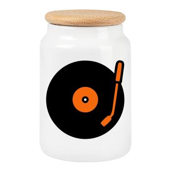 Bras de lecture de disque vinyle Retro Audio - Boîte à biscuits avec couvercle en bois - blanc - Devant