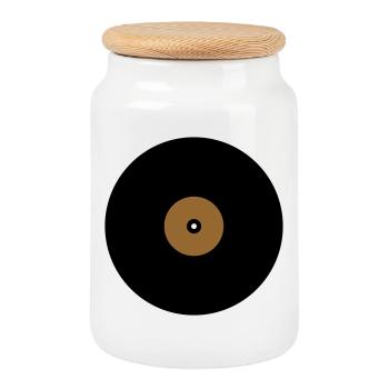 Schallplatte Kreis Textfeld Basis - Keksdose mit Holzdeckel - Weiß - Vorne