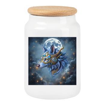 Mystic Crown Moon Wolf - Cookie Jar with Wooden Lid - white - Front