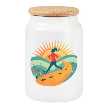 Trail Running Motivation Retro Sunrise Runner Art - Keksdose mit Holzdeckel - Weiß - Vorne