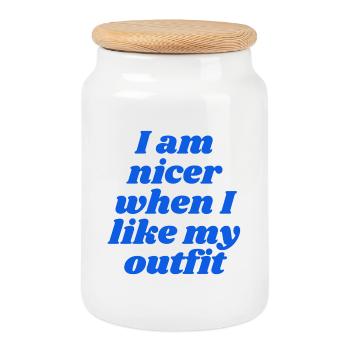 Je suis plus gentille quand j’aime ma tenue - Boîte à biscuits avec couvercle en bois - blanc - Devant