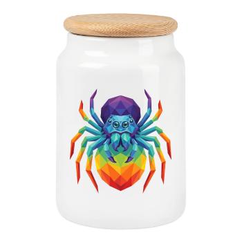 Pop Art géométrique vibrant d’araignée sauteuse - Boîte à biscuits avec couvercle en bois - blanc - Devant