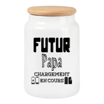 Futur Papa Chargement En Cours - Boîte à biscuits avec couvercle en bois - blanc - Devant
