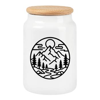 Mountain Forest Emblem - Cookie Jar with Wooden Lid - white - Front