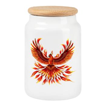 Phoenix Fire Bird - Cookie Jar with Wooden Lid - white - Front