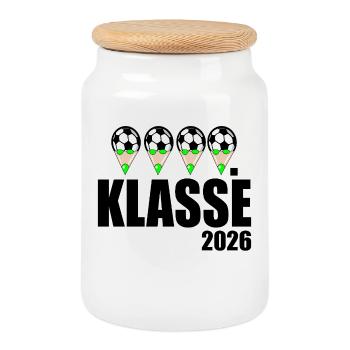 Fußball 4. Klasse 2026 - Keksdose mit Holzdeckel - Weiß - Vorne