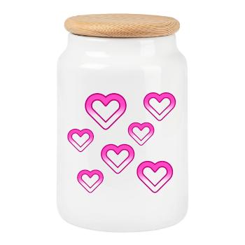 Hearts - Cookie Jar with Wooden Lid - white - Front